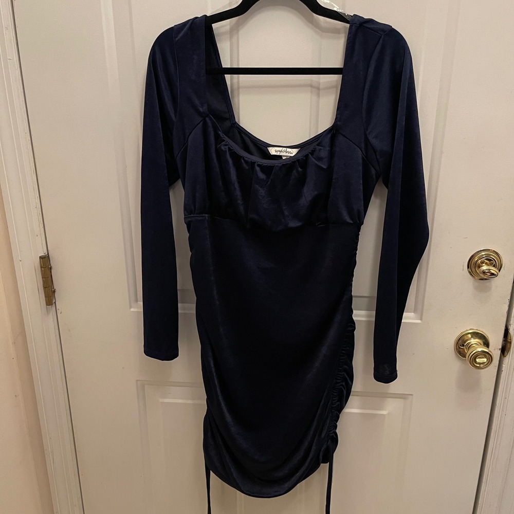 Speechless Navy Blue Ruched Bodycon Mini Dress Long Sleeve Womens‎ XL